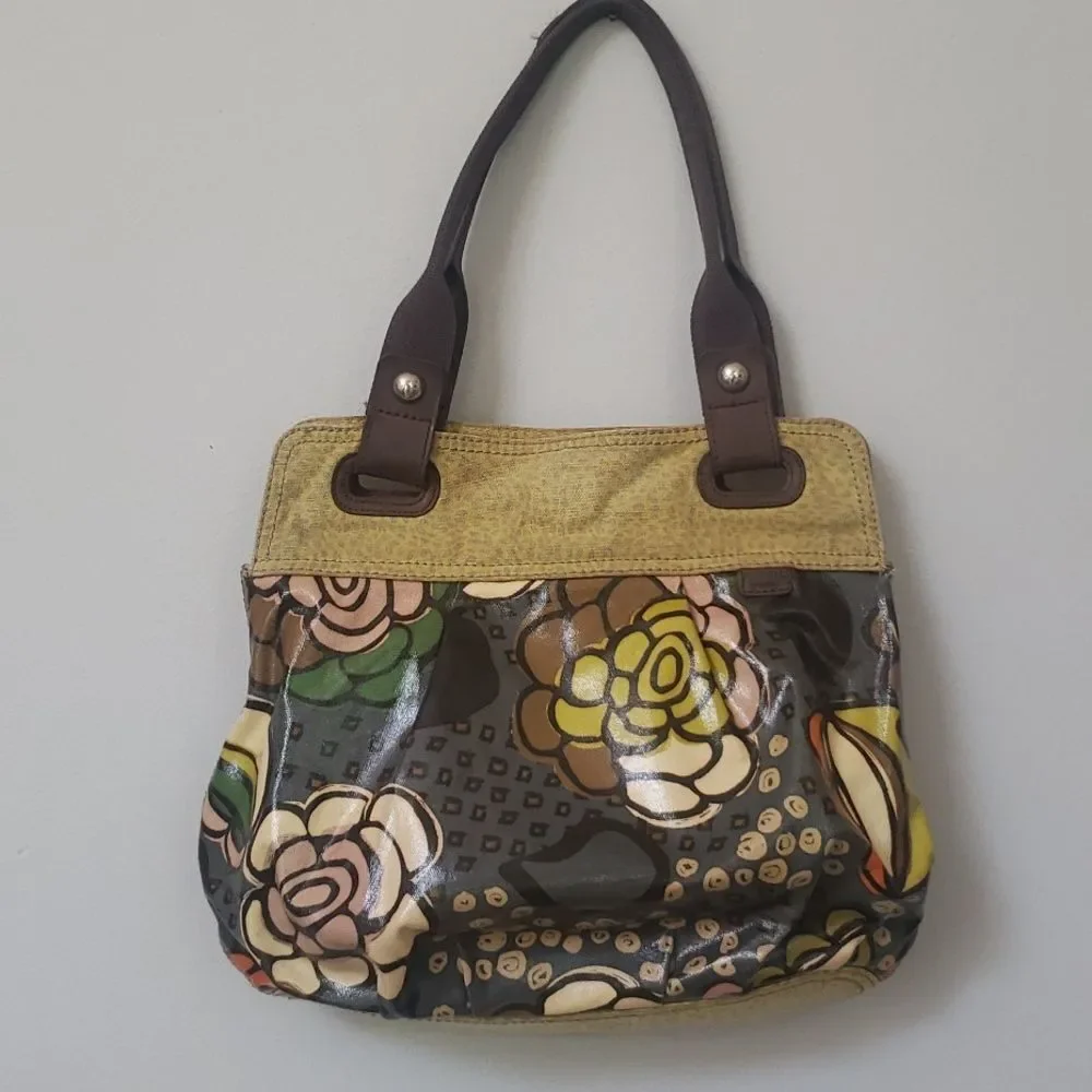 Fossil Key-Per Floral Satchel Tote Purse